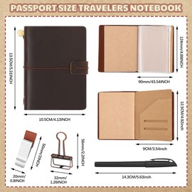 Thenshop Travelers Refillable Leather Journal Notebook 5.3 x 4.1 Inch Brown Travel Diary Handmade Passport Travelers Journal for Men and Women with 3 Notebook Inserts, Pen Holder, Binder Clip