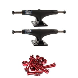 Thunder Trucks 147mm Night II Hollow Lights Black Skateboard Trucks - 5.25" Hanger 8.0" Axle with 1" Anodized Red Hardware - Bundle of 2 Items