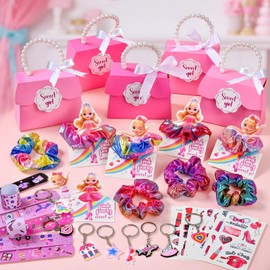 Toyssa Pink Party Bag Children's Birthday Party Favours with Gift Bags, Hair Bobbles, Key Chains, Tattoos, Give Aways Gift Children's Birthday Party for Children Girls