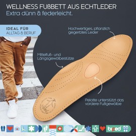 biped Premium z1706 Footbed made from Vegetable-Tanned Leather with Pelotte – Metatarsal Support – Heel Pad and Activated Carbon - - 46