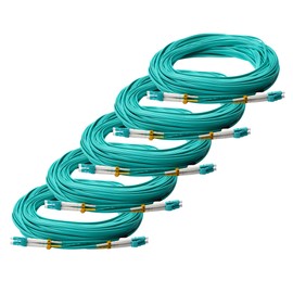 trueCABLE LC to LC OM3 Fiber Patch Cable, 20m (65.61ft), UPC Polish, 10GB Multimode (MM) Duplex 50/125um, Riser Rated (OFNR), UL Listed, 5 Pack, Aqua