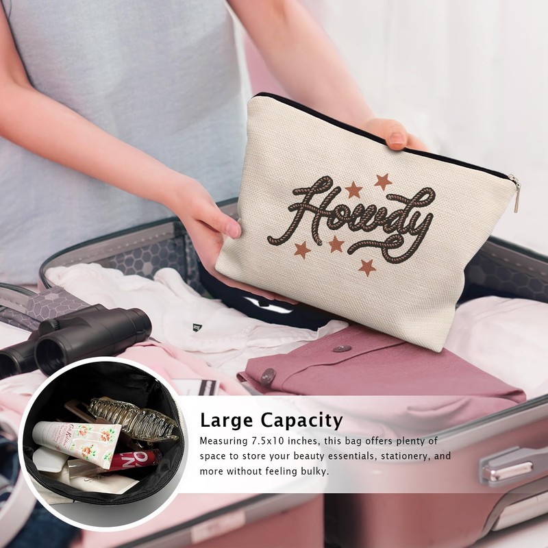 LIANGW Howdy Western Makeup Bag, Cowgirl Gifts for Girls Women