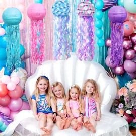 6pcs Colorful Hanging Jellyfish Paper Lanterns - Gradient Ocean-Themed Decor for Mermaid Party, Under The Sea Nursery Room, Wedding Birthday Party Decorations Pack Bulk