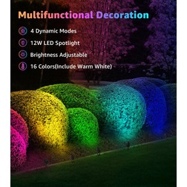 SUNVIE 120V RGB Color Changing Landscape Spotlights 12W LED Outdoor Spot Lights for Yard with Remote Control Waterproof Colored Spotlights with Plug for Outside House Garden Tree Decoration, 6 Pack