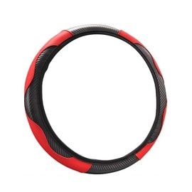 ZEXIJOW Lenkradbezug in Rot und Schwarz Carbonfaser-Optik | Lenkradhülle Universal 37-38 cm für Vier Jahreszeiten | Autozubehör Innenraum Geschenk-Ideen | Geschenke für Frauen und Männer