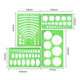 11 Pieces Geometric Drawings Templates Stencils Plastic Measuring Template Rulers Clear Green Shape Template For Drawing Engineering Drafting Building School Office Supplies