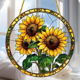 Acrylic Sunflower Double-Sided Stained Windows Hanging Suncatcher,Flower Stained Glass Suncatchers Window Ornament Stained Glass Panel Sun Catcher Wall Hanging Decor Birthday Gifts