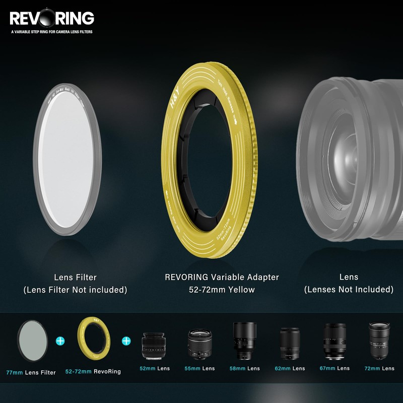 H&Y RevoRing Adjustable Step Up Ring 52-72mm to 77mm, Variable