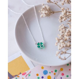 Boma Jewelry Sterling Silver Kelly Green 4 Leaf Clover Heart Necklace, 18 Inches