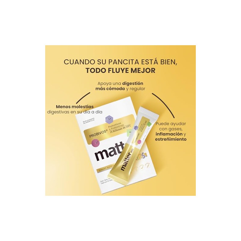 Matter Probivos Kids, Probioticos y Prebioticos con 6 Cepas Certificadas,