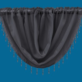Plain Beaded Voile Swags Net Curtains Voile Swag Valance Pelmet (Grey)
