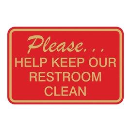 Please Help Keep Our Restroom Clean Wall Door Sign - Red / Gold (Large)