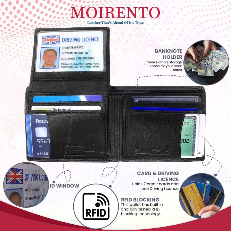 Black Real Leather Wallets for Men - RFID Blocking, Men's
