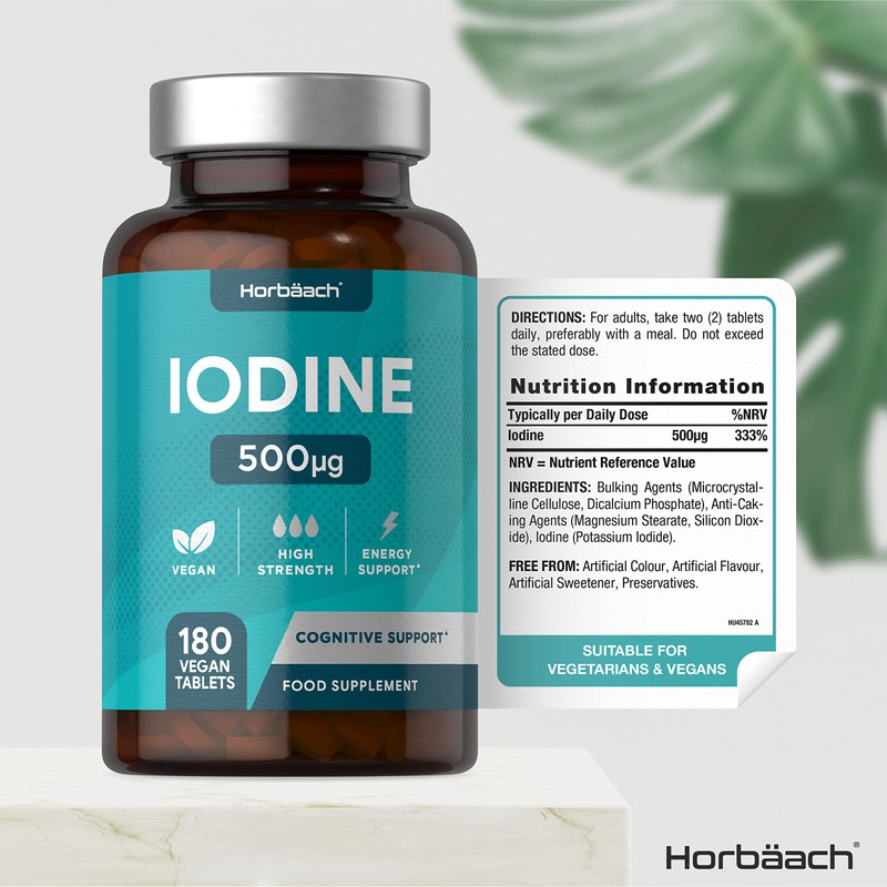 Iodine Tablets 500mcg | 180 Count | Cognitive and Energy