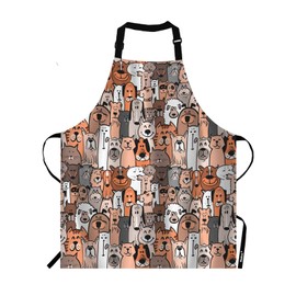 Moslion Cartoon Cats and Dogs Doodle Pattern Apron, Adjustable Neck Bib Apron for Men Women,Suitable for Kitchen Cooking Waitress Chef Apron
