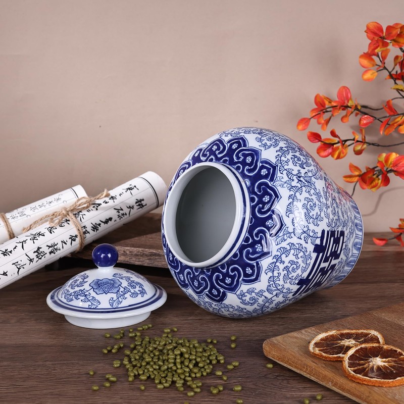 Handmade Blue and White Porcelain Ginger Jar 9.53"H-Chinoiserie Decorative Jar