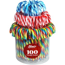 Christmas Candy Canes Tutti Frutti, Blue/White Peppermint, Red and White Cherry Mix Flavors - Bulk Candy Canes Individually Wrapped for Family Holiday Indulgement, Candy Cane Gift Set (100 Count)