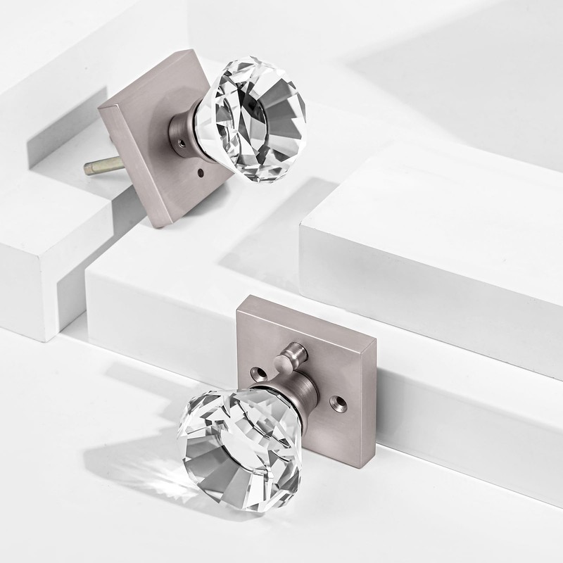 HIEMEY Privacy Glass Door Knob with Lock, Crystal Glass Door