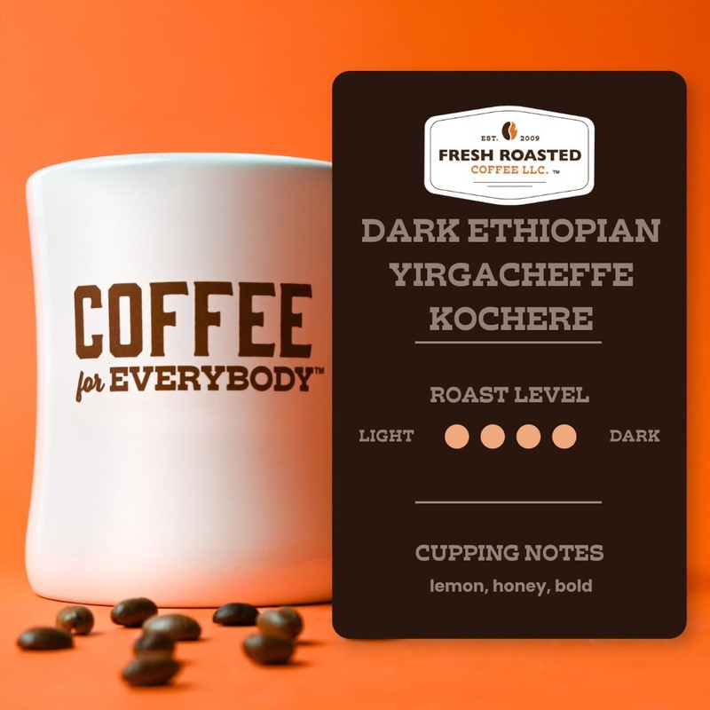 Fresh Roasted Coffee, Dark Ethiopian Yirgacheffe Kochere, 12 oz, Dark