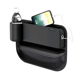 DURASIKO Car Seat Gap Filler,Console Side Pocket Organizer with Cup Holder,Car Front Seat Gap Storage Box with Charging Cable Hole on The Side,Car Seat Pockets,Driver Seat Available