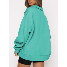 BLENCOT Women Casual Half Zip Oversized Sweatshirts Long Sleeve Drop Shoulder Fleece Workout Pullover Hoodies Turquoise S