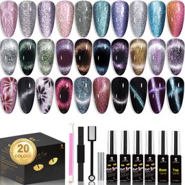 Clara Colors Esmalte De Uñas Magnético - Kit De 20 Colores De Esmalte De Gel Ojo De Gato Con Purpurina Holográfica 4 Imanes Base Blanca Y Negra Capa  