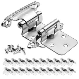 10 Pairs Cabinet Hinges,Self Closing Overlay Hinges with Longer Stainless Steel Screws, Satin Nickel