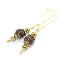 Thurcolas - Vintage style brown tiger eye earrings mounted on golden hoop earrings