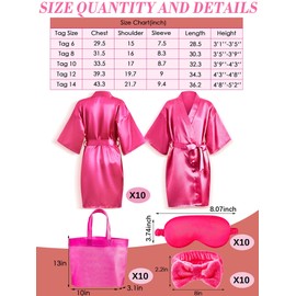 Xuhal 92 Pcs Spa Party Favors for Girls Slumber Party Supplies Kids Satin Robes Sleepover with Gift Bags for Girl Kids Birthday Gifts Total 10 Sets(Rose,10)