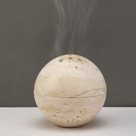 Natural Travertine Incense Cone Holder, Handmade Stone Sphere Incense Burner for Medication Yoga Home Décor 4.1 inches