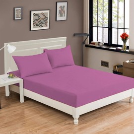 Nimsay Home Plain Dyed PolyCotton Modern Bed Fitted Sheets Soft 10"/25CM Extra Deep 23 Solid Colours Elasticised Corners (Pink, King)