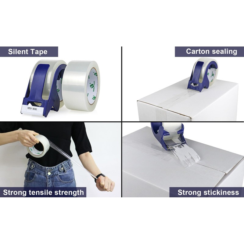 BOMEI PACK Packing Tape with Blue Dispenser Clear Packaging Tape