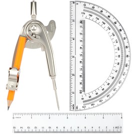 4 Pieces Geometry Math Set Compass for Geometry Math Compass and Protractor Set Include Metal Compass with Pencil Plastic Ruler and Protractor for Student School Office Woodworking Drawing Tools