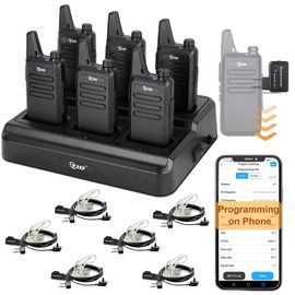 TIDRADIO TD-M8s Radios Walkie Talkies for Adults Long Range,Rechargeable Two Way Radio with Earpieces,6 Way Multi Gang Charger and Wireless Programmer,for School Church Restaurant Business (6 Pack)