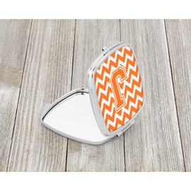 Caroline's Treasures CJ1046-JSCM Letter J Chevron Orange and White Compact Mirror Decorative Travel Makeup Mirror for Women Girls Gifts Pocket Makeup Mirror Folding Handheld
