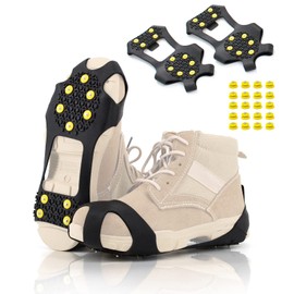 Xproutdoor Ice Cleats Snow Grips, Non-Slip Traction Crampons 10 Steel Studs with Extra 20 Replacement Studs, for Shoes/Boots, Snow Ice Walking, Large