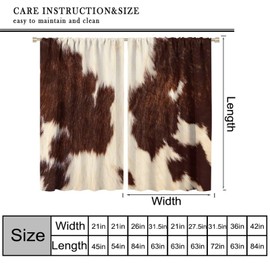 Cowhide Window Curtains Western Farm Animal Fur Skin Brown Cow Prin Blackout Window Treatments for Kids Living Room Bedroom Decor Window Drapes 42" W X 45" L