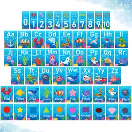 Sinload 57 Pcs Alphabet for Classroom Wall Under The Sea Bulletin Board Decorations Ocean Creatures Letters Numbers 0-10 Cards Color Shape Educational Posters for Elementary School Teacher Home