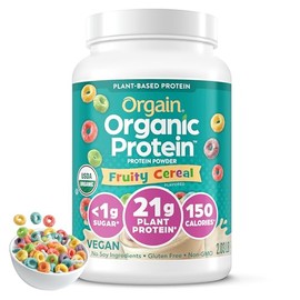 Orgain Organic Vegan Protein Powder, Fruity Cereal - 21g Plant Based Protein, 8g Prebiotic Fiber, Low Net Carb, No Lactose Ingredients, No Added Sugar