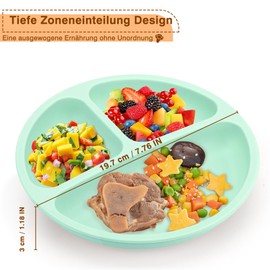 MOJINL Kinderteller mit Saugnapf Rutschfest Silikon Baby Teller BPA Frei Babyteller Kinder Tischset Babygeschirr Spülmaschinenfest für Kleinkinder 2 Stück (Fernblau Minzgrün)