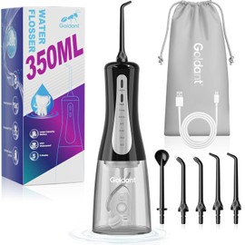 2026 New 350ML Water Flosser for Teeth Cordless with Travel Bag, Portable Oral Irrigator Dental Pick, 5 Modes Electric Rechargeable IPX7 Waterproof Tooth Cleaner for Travel Home Braces(Black)
