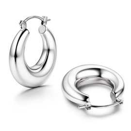 KRFY Silver Hoop Earrings for Women 18k Gold Plated Chunky Earrings Hypoallergenic Sterling Silver Hoop Earrings Lightweight Sterling Silver Post Hoop Earrings for Women Sliver