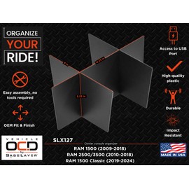 Vehicle OCD - Lower Center Console Organizer for Dodge RAM 1500 (2009-18), RAM 2500/3500 (2010-18), RAM 1500 Classic (2019-24) - Made in USA - not for Console with CD Player - SLX127