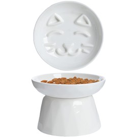 Kopmath Raised Slow Feeder Cat Bowl, Ceramic Elevated Cat Slow Feeder, Healthy Eating for Wet & Dry Food, Sturdy & Grippy, Pet Puzzle Food Plate, Prevent Vomitting Indigestion, Dishwasher Safe