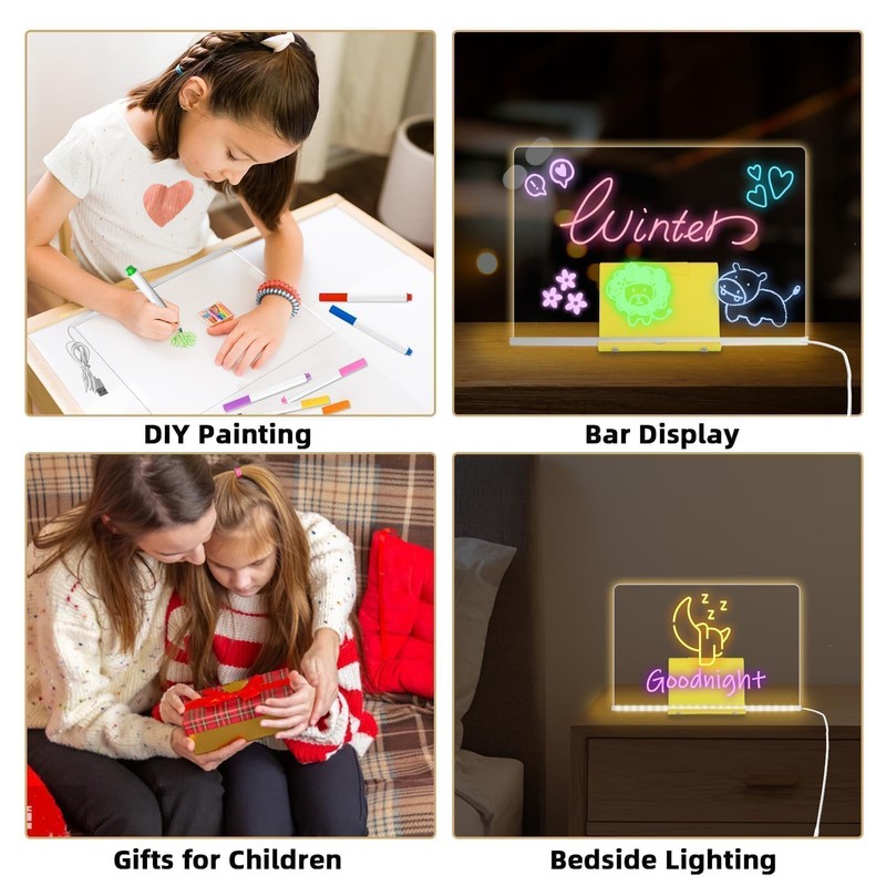 Led Note Board Acrylic Drawing Dry Erase Boards with 7