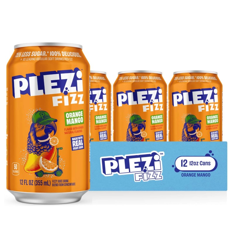 Plezi Fizz Orange Mango Sparkling Juice Drink, 12 Pack, 12