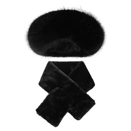 WUFGWBD 1 Black Hollow Hat And 1 Plush Scarf, Plush Fluffy Hat, Winter Warmth Supplies, Cold-Proof Neck Scarf