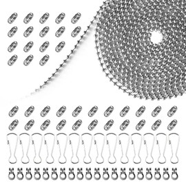 TEEUCNY Ball Chain, Stainless Steel Ball Chain, Stainless Steel Beads, Roller Chain Extension, 10 m / 2.4 mm Stainless Steel Ball Chain with Matching Plug Clip for DIY Stainless Steel Ball Chain