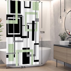 Baocicoo Minimalism Geometric Shower Curtain Sets Black White Green Shower Curtain for Bathroom Geometry Squares Abstract Modern Bath Curtain for Home Family Bathtub Decor with Hooks 36x72 Inches