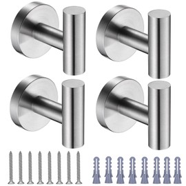 4 PCS Porta Toallas para Baño,304 Gancho de Acero Inoxidable Set,Plata